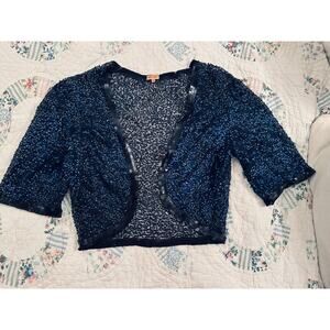 20's 30's MADE IN FRANCE ART DECO NAVY BLUE SEQUIN BEADED SHORT SLEEVE BOLERO